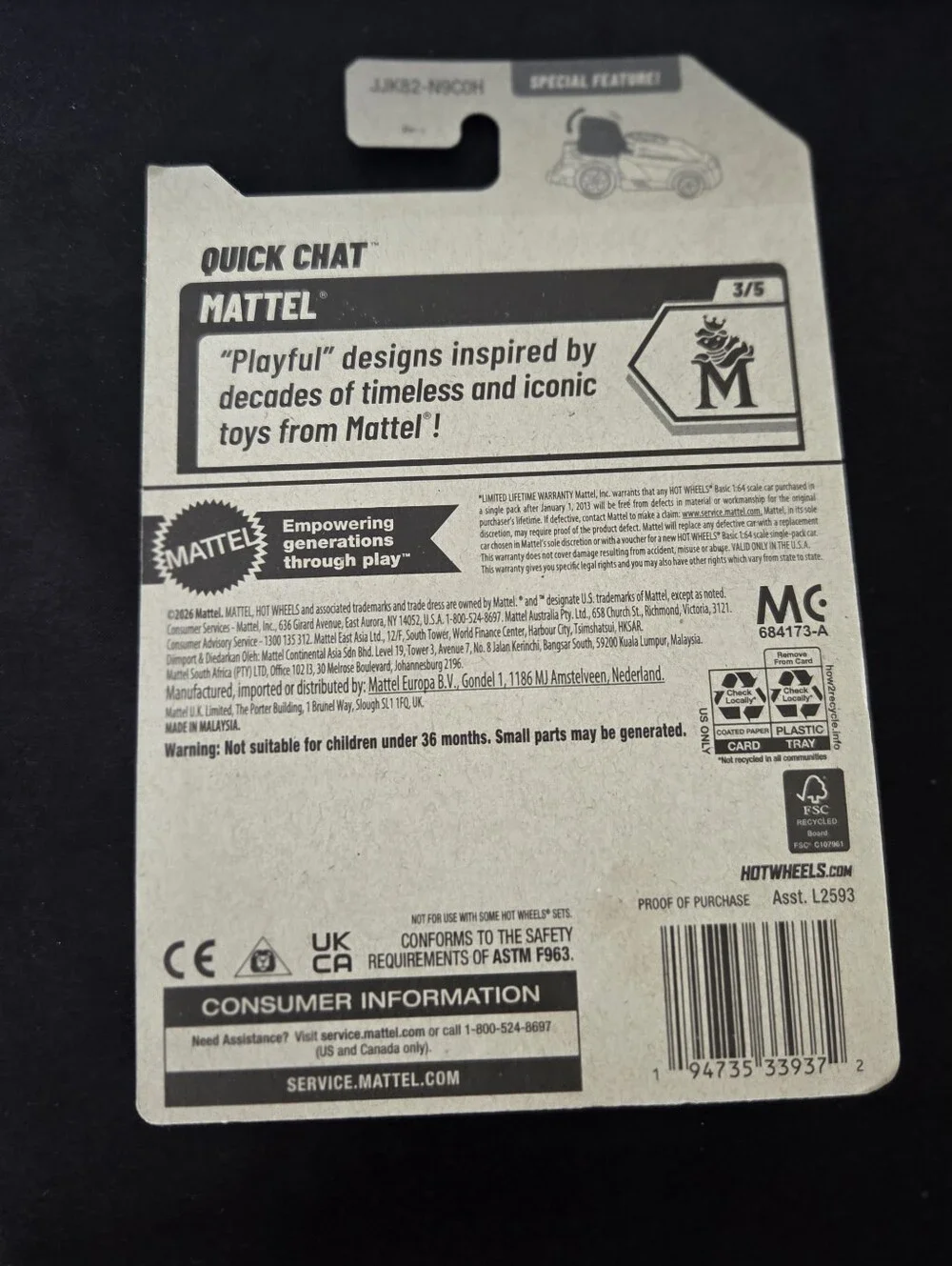 Hot Wheels Quick Chat Mattel Series 3/5 Diecast Car NIP